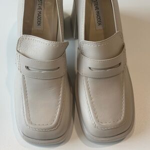 Steve Madden Fulfill Y2K Platform Leather Loafers Bone Chunky Retro 8.5